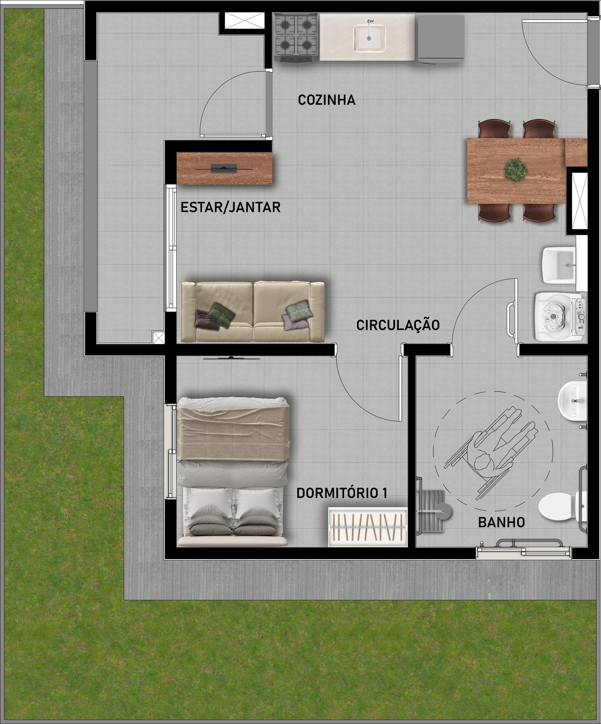 Planta térrea | Adaptada | Ponta | com 41,86m² + 25,25m² de Garden